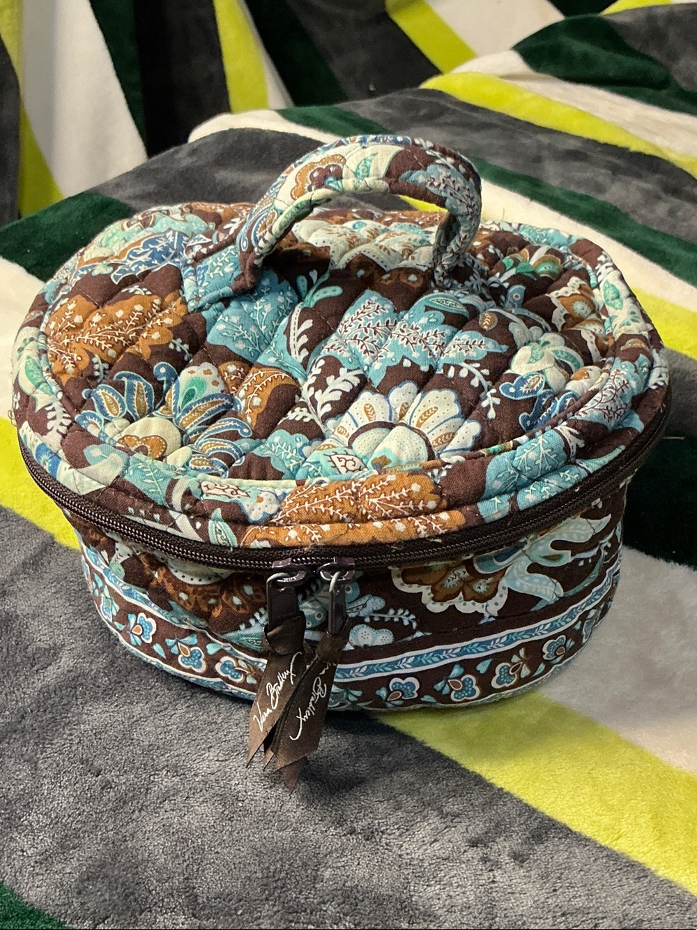 Vintage Vera Bradley Java Blue Quilted Cosmetic Case Vanity Makeup Bag